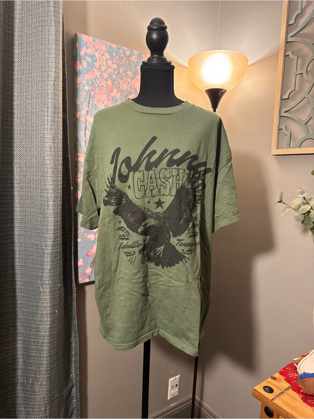 Johnny Cash Olive Green Short Sleeve Graphic Tee